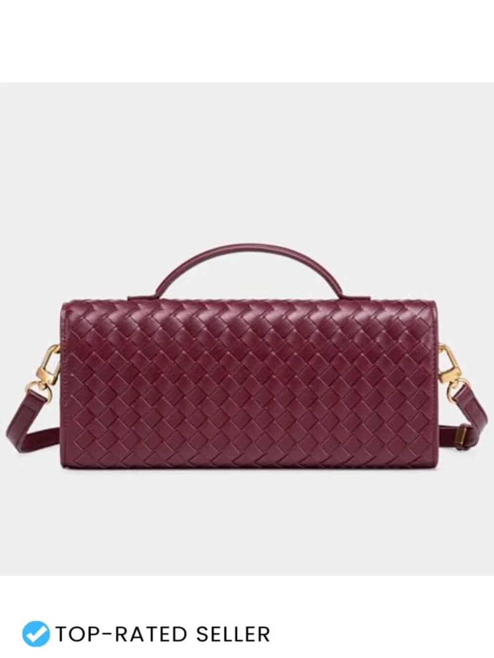 Handwoven PU Leather Evening Bag Clutch Crossbody with Removable Strap